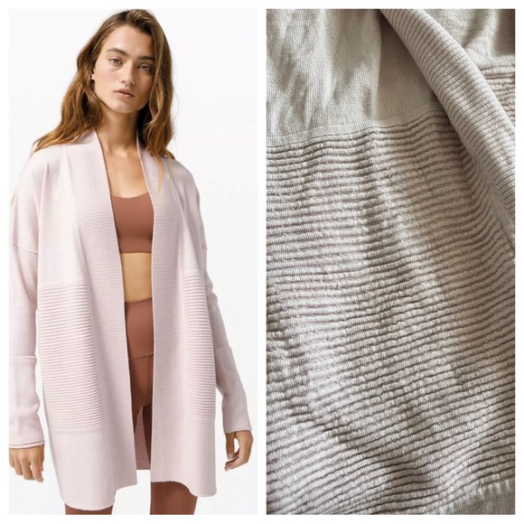 Lululemon lotus wrap light feather pink cardigan wool merino duster sweater S - Picture 1 of 14